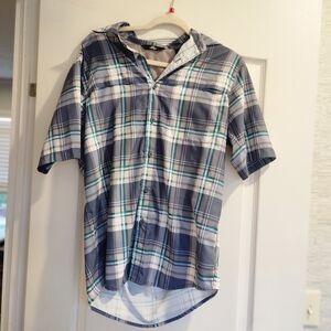 Wrangler Men's Gray and Blue Plaid Button Down Shirt Size S Euc